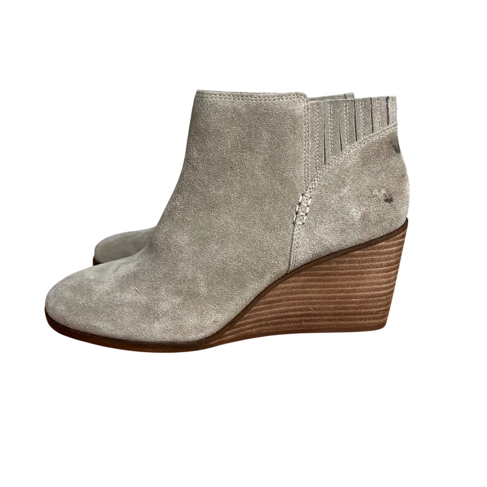 Lucky Brand Zorla Wedge Ankle Boot Size 10 Beige Suede Zip 3.25″ Heel NEW