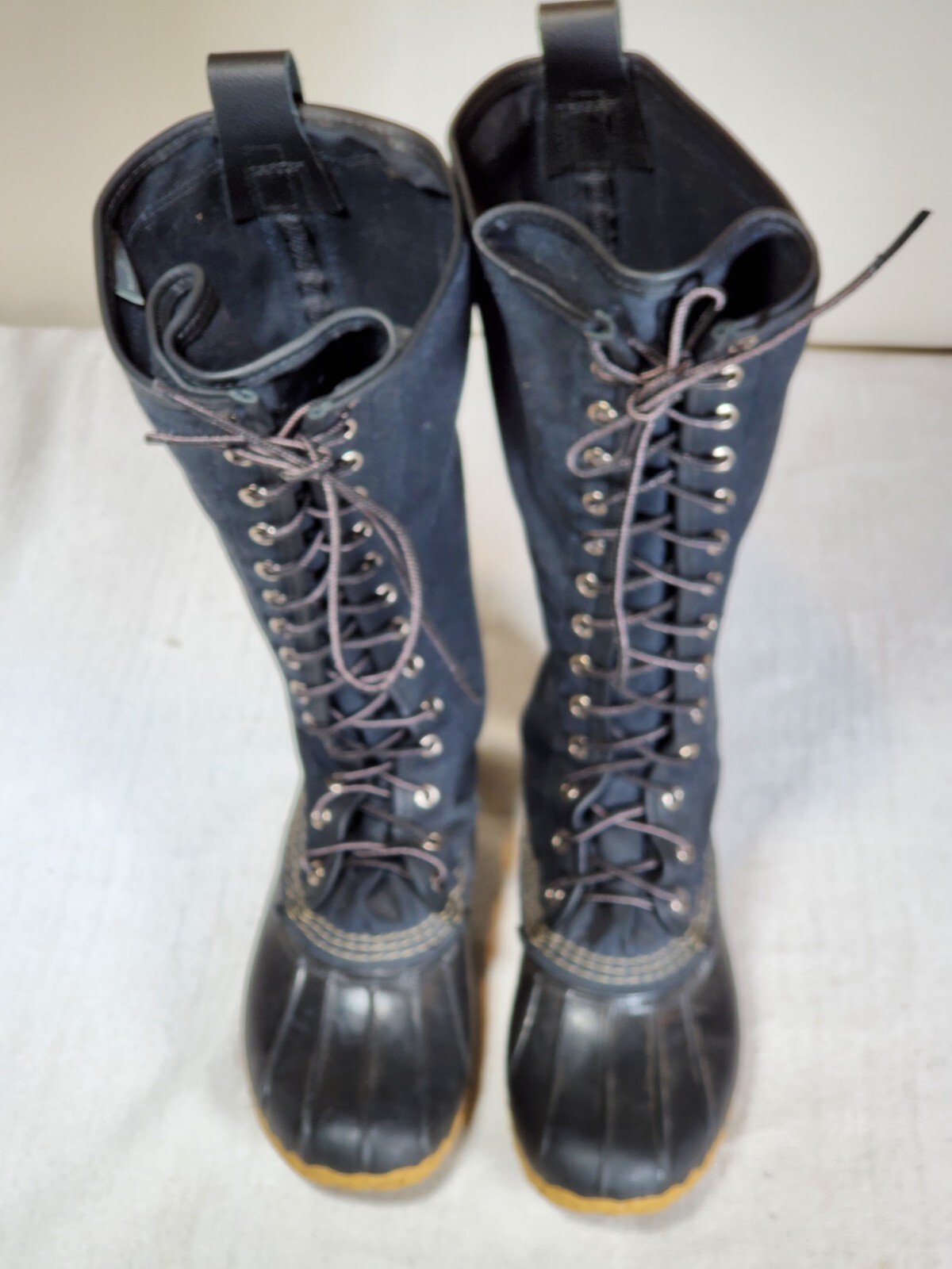 L.L. Bean Signature 16″ Black Waxed Canvas Unlined Tall Hunting Boots Women US 6