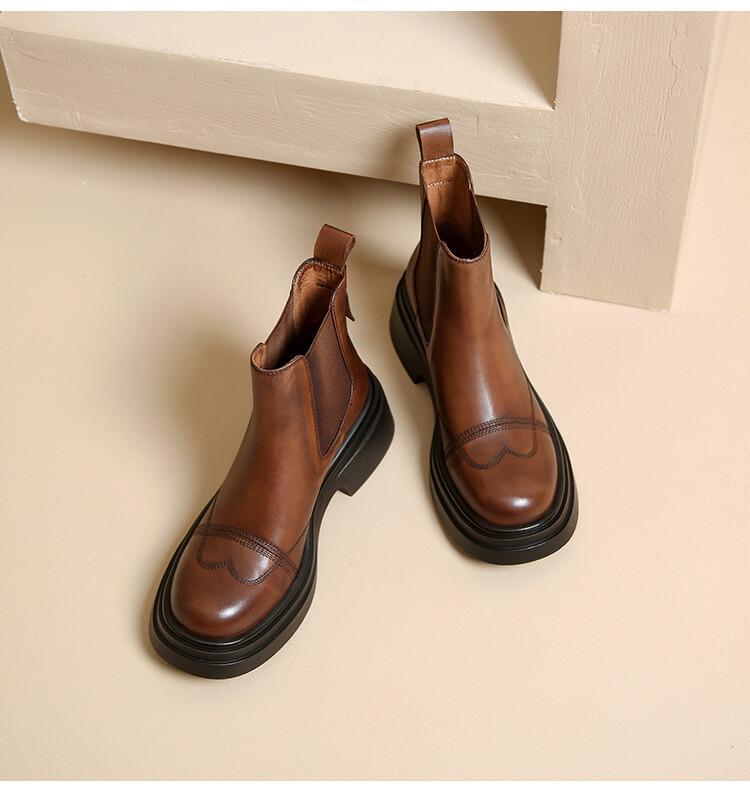 Women’s Retro Formal Business Pump Leather Work Pull On Casual Ankle Boots Shoes