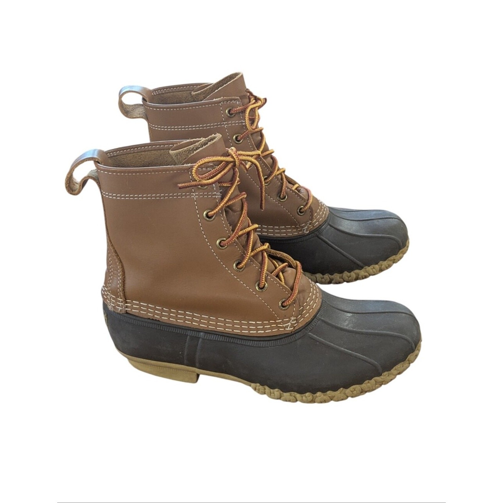 L.L. Bean 8″ Duck Boots Unlined Brown Leather Size EW Mens 7 or Womens 9 Wide