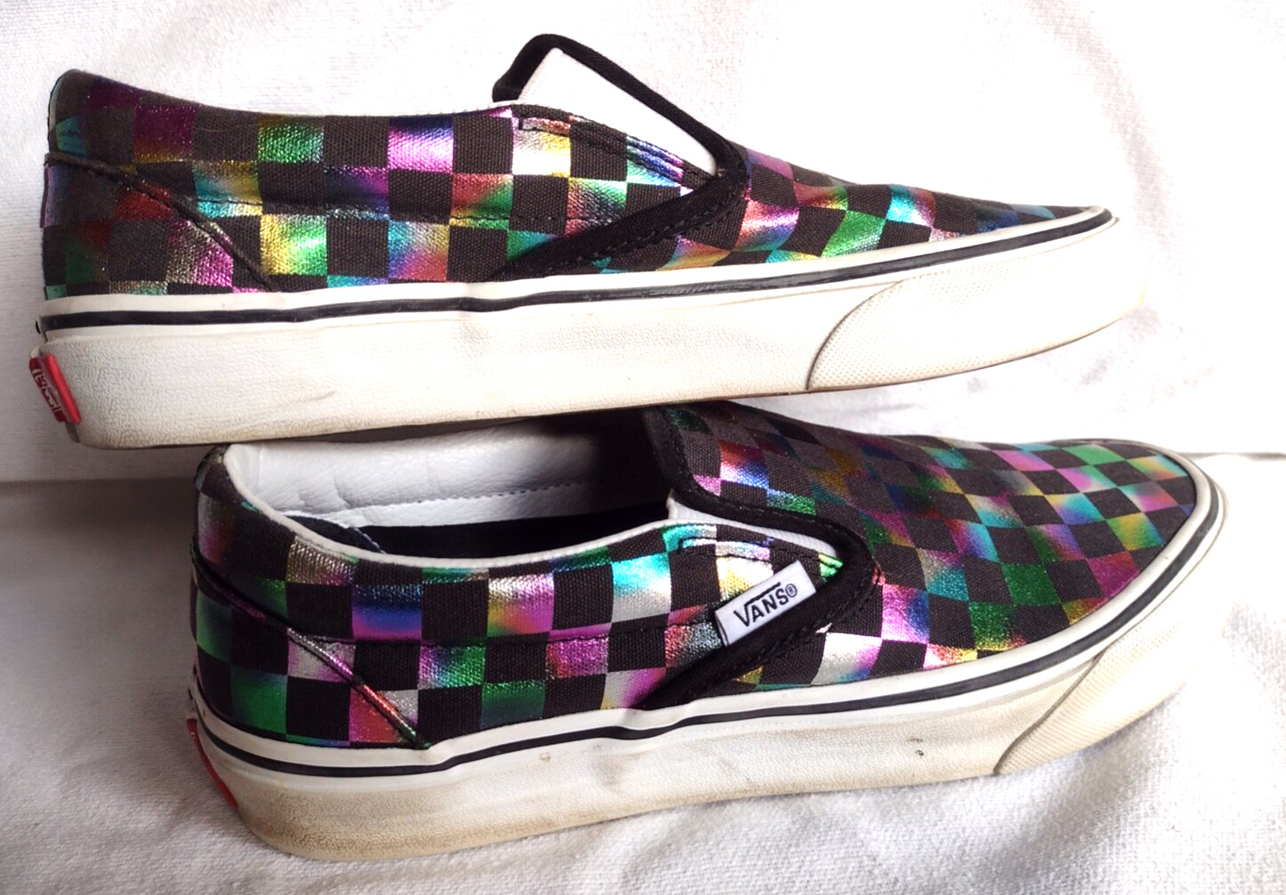 VANS OFF THE WALL UNISEX Slip-On ASHER IRIDESCENT CHECKERBOARD Women 8.5 Men 7