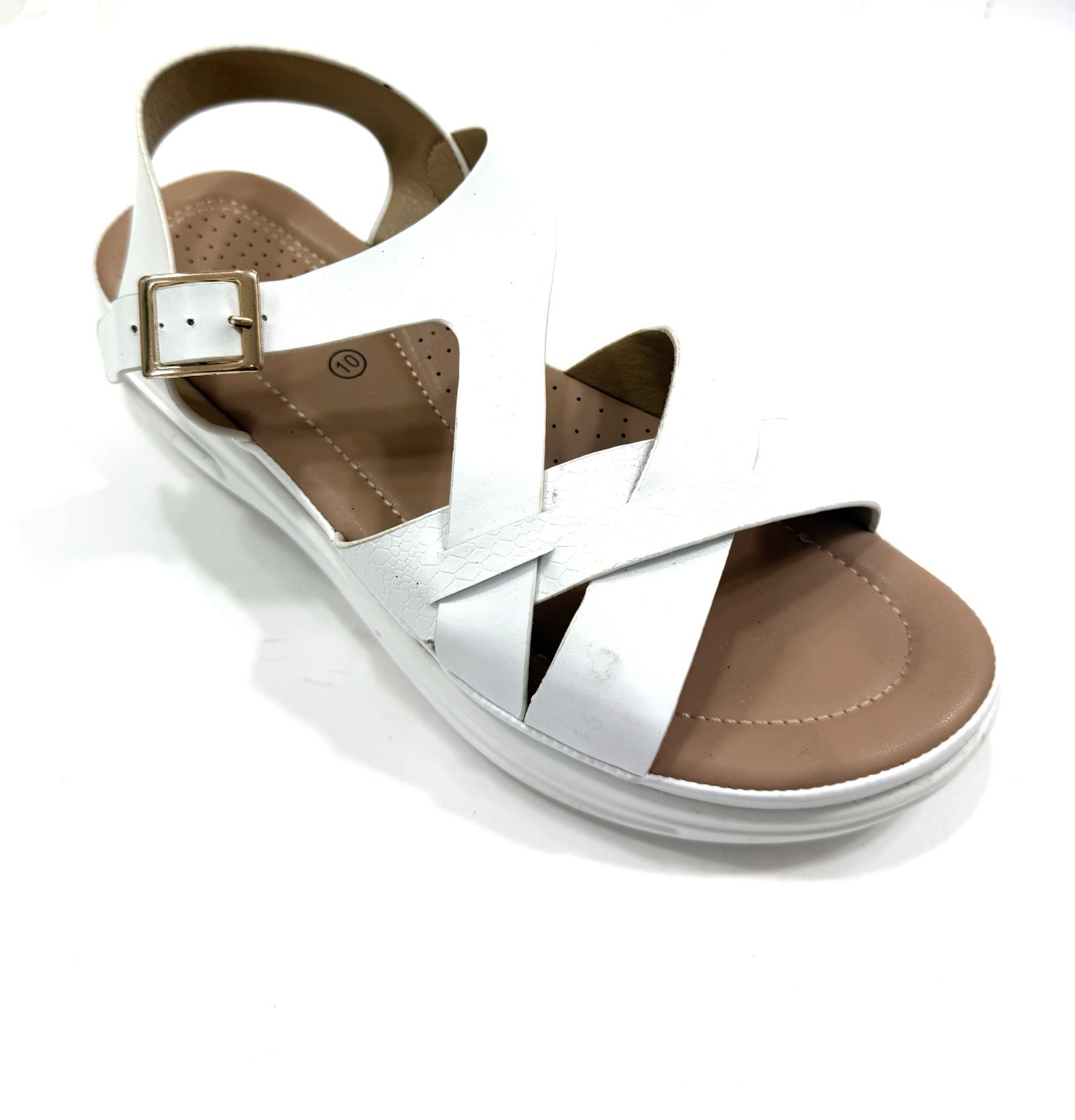 Mysoft Strappy Sandals Womens Size 10 White Platform Wedge Comfort Buckle Shoes