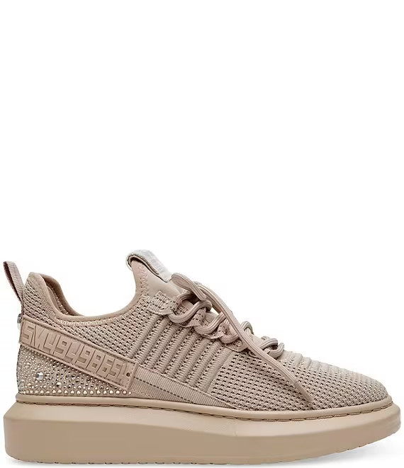 Steve Madden SM NY90 Tan, Beige Rhinestone Maxima Sneaker, Women’s Size 10M
