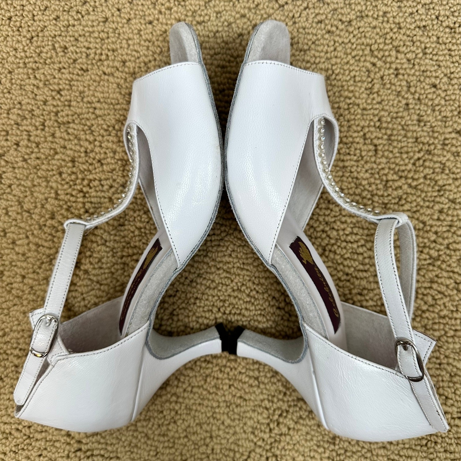 Celebrity Womens Dance Shoes Ballroom Latin T- Strap Heels Rhinestones White 9.5