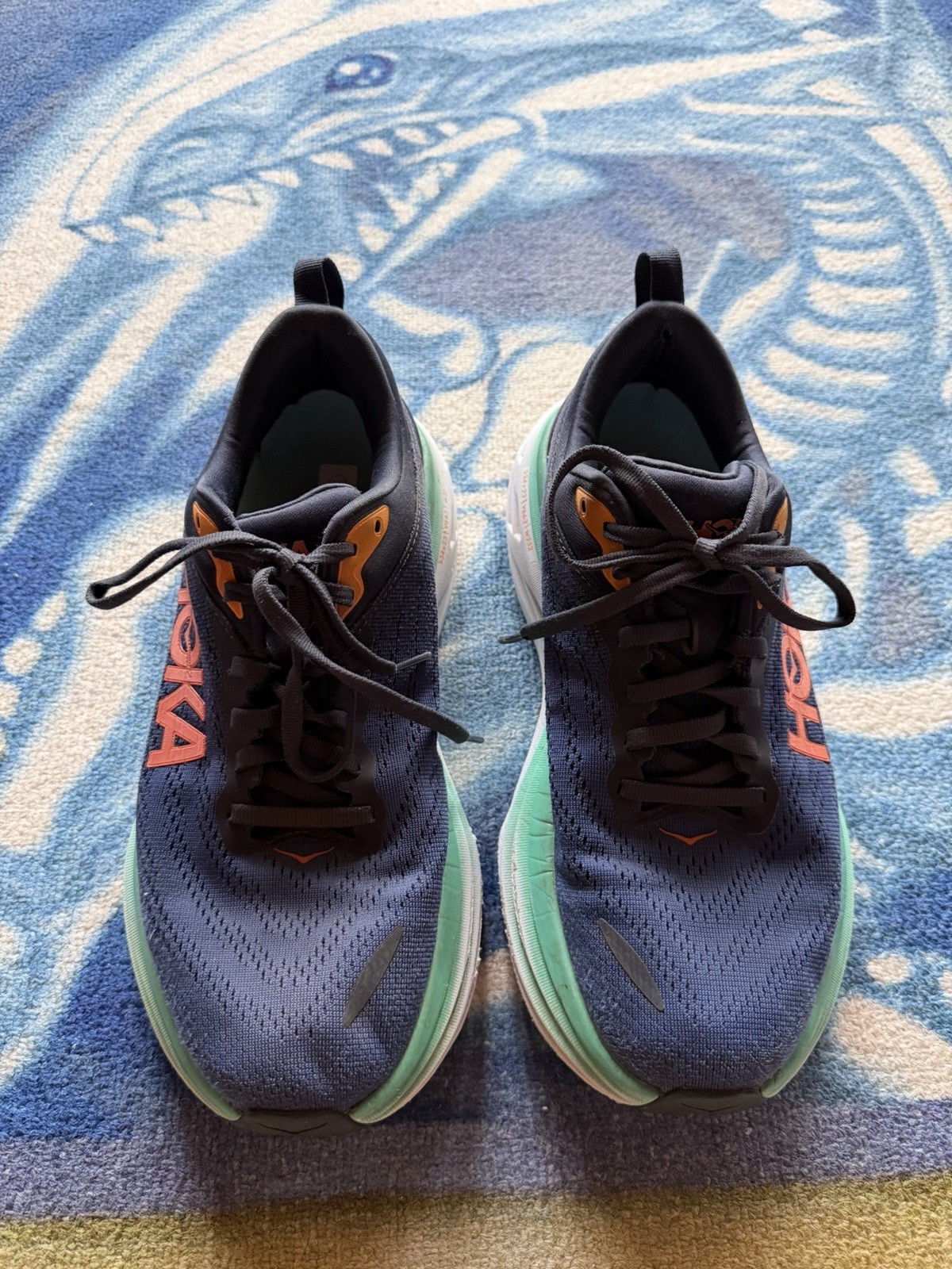 Hoka One One Bondi 8 Wide Shoes Womens 8.5 D Blue Running Cushioned Sneakers