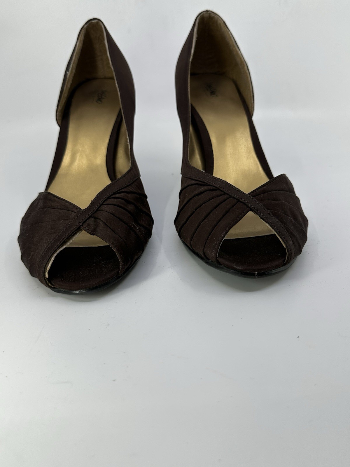 Mossimo Womens Dark Brown Satin Peeptoe Pumps Sz 10 Pre-owned