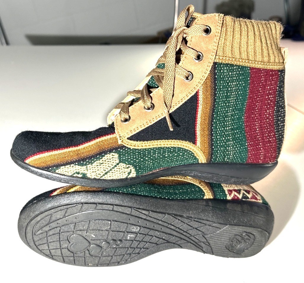 Handmade High-Top Sneakers With Knit Trim & Ethnic Woven Design