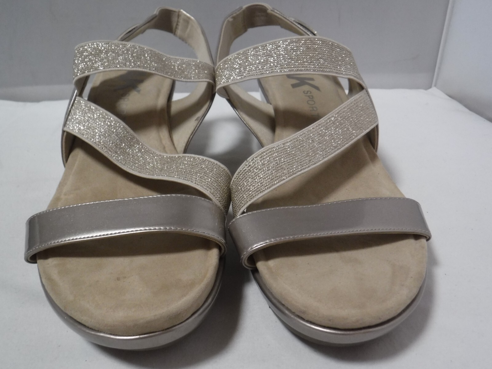PF2 Women’s ANNE KLEIN Sport Peppina Gold Strappy Wedge Heel Sandals 10.5