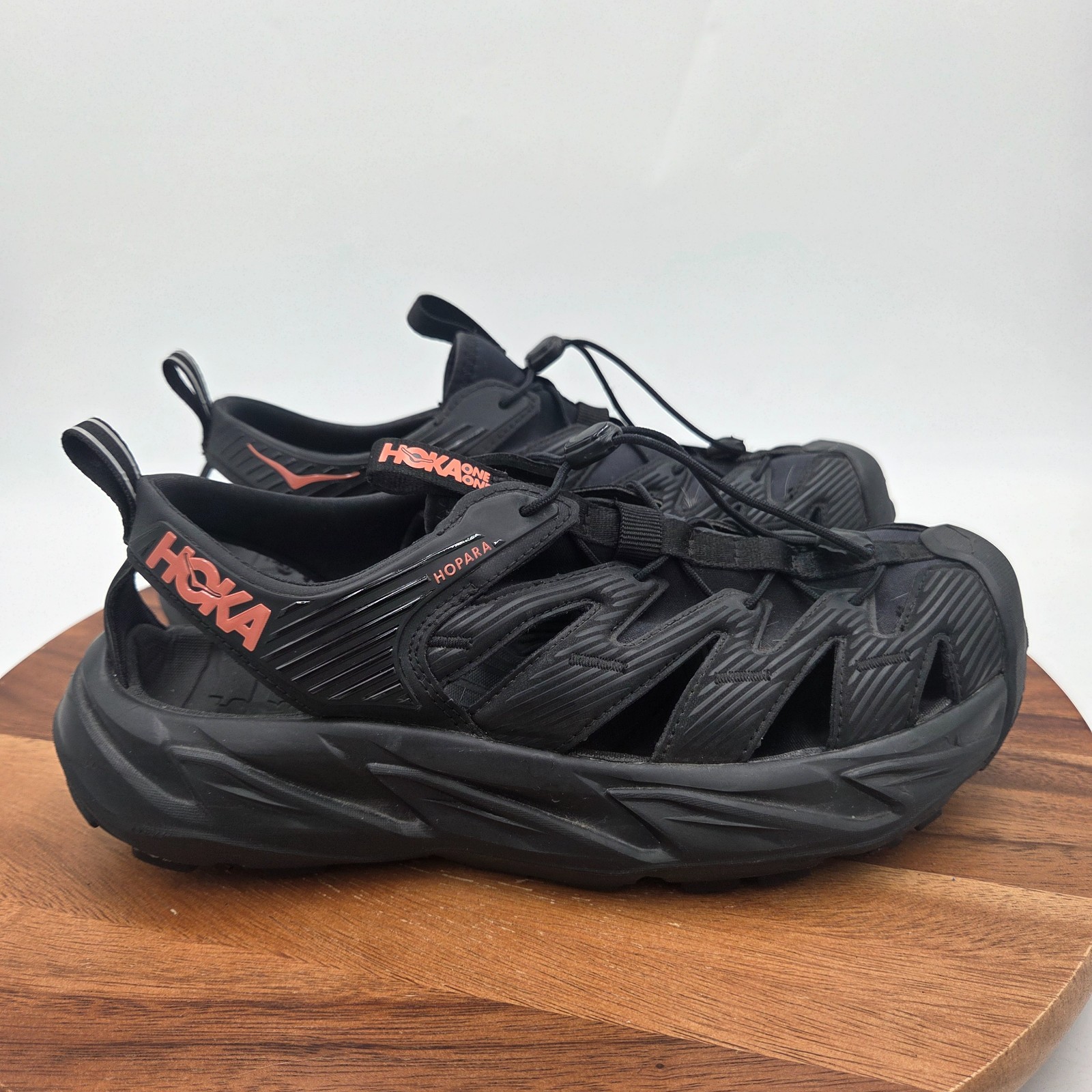 Size 10.5 Hoka One One Women’s Hoka Hopara Sandals Black Fusion Coral Shoes