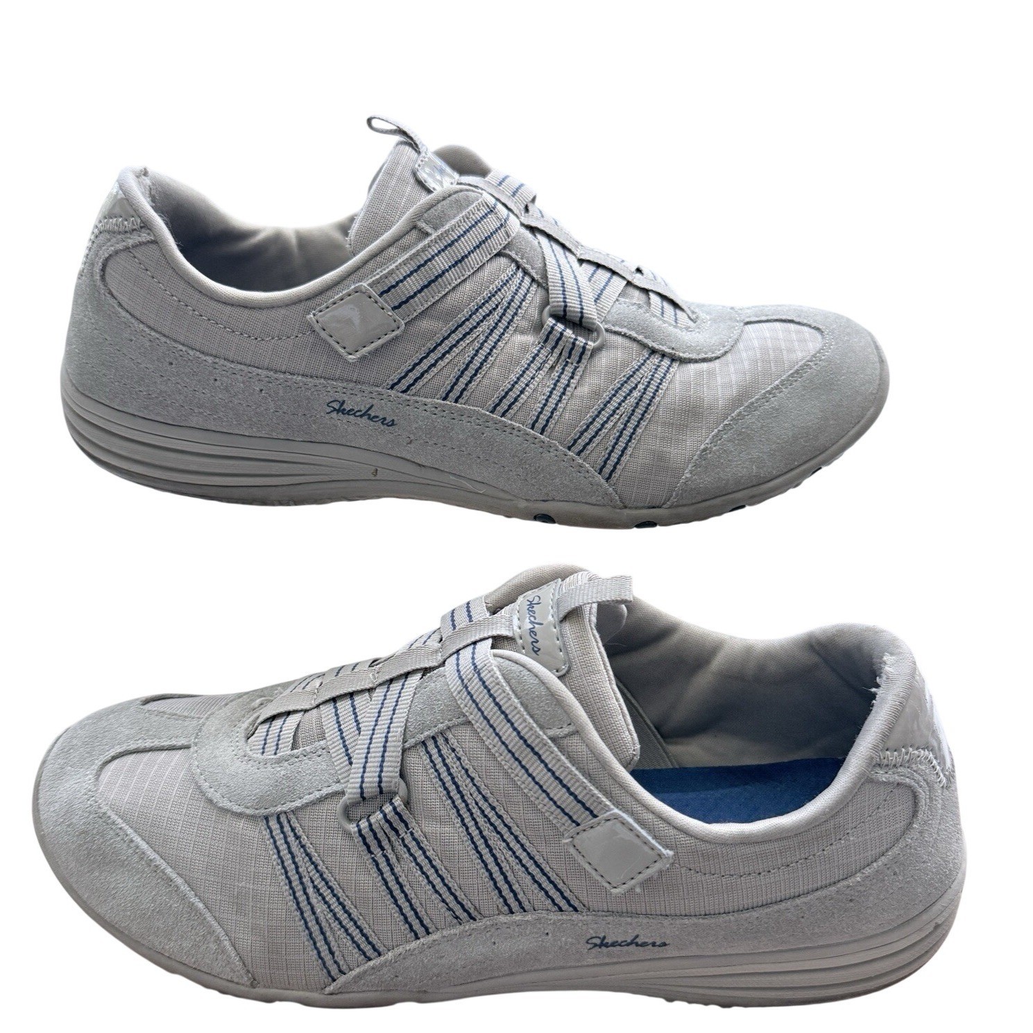 Skechers Wmns Sz 10Stone Navy Textile Leather Memory Foam Slip On Sneakers 23074