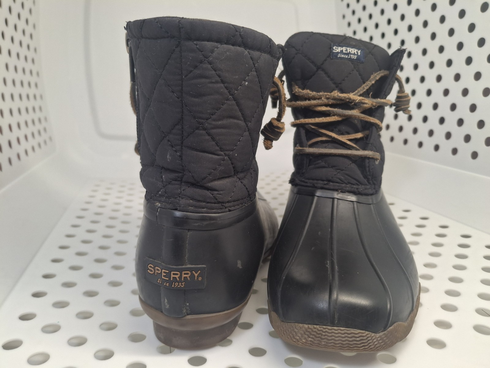 Sperry Women’s Saltwater Quilted Duck Boots Size 6 Black Waterproof
