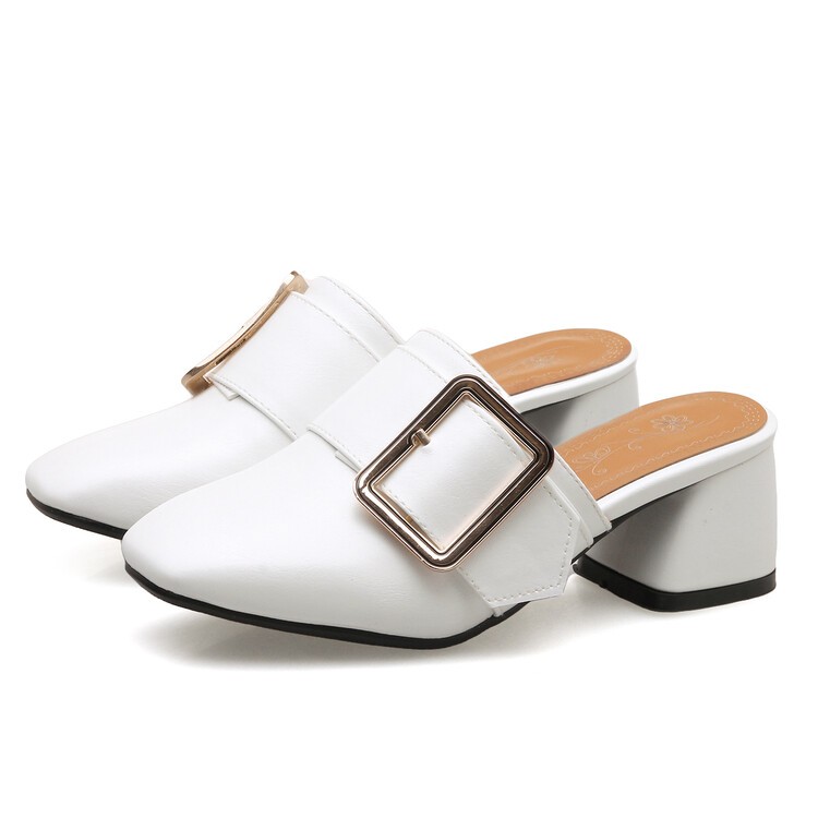 Women’s Faux Leather Slippers Block Heels Slip On Mule Slingback Dress Sandals