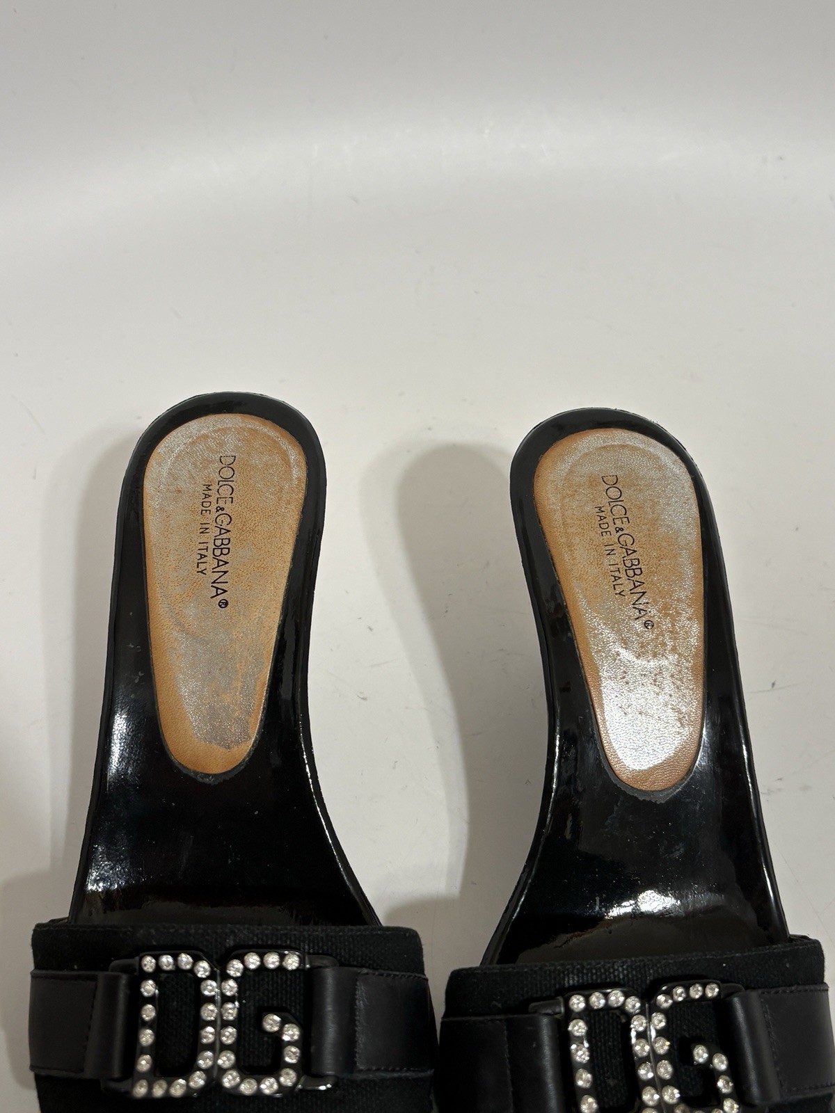 Vtg Dolce & Gabbana Black Crystal Logo Sandals 37