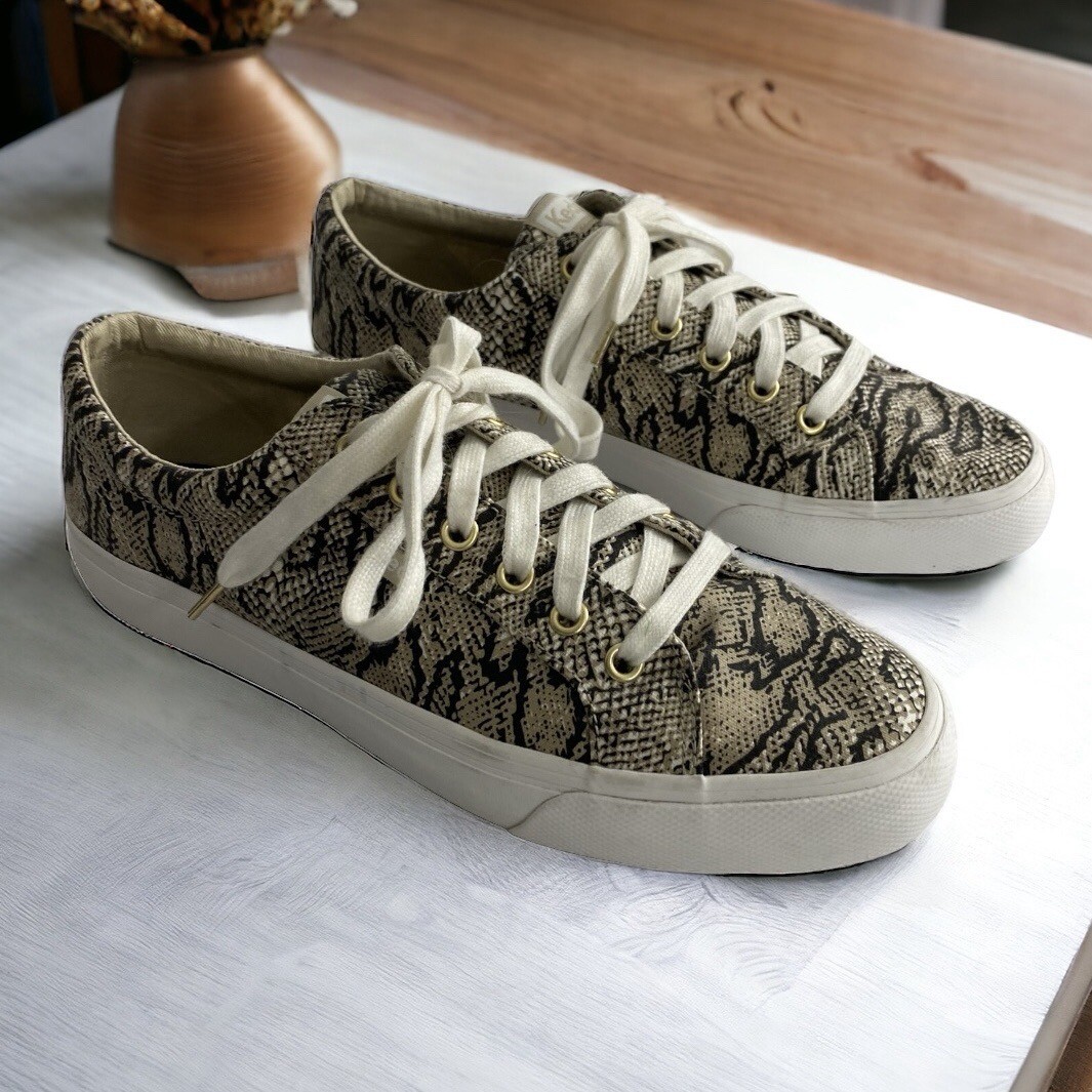 Keds Women’s Size 9.5 Jump Kick Sneakers Snake Print Shoes Brown Black Norm Core