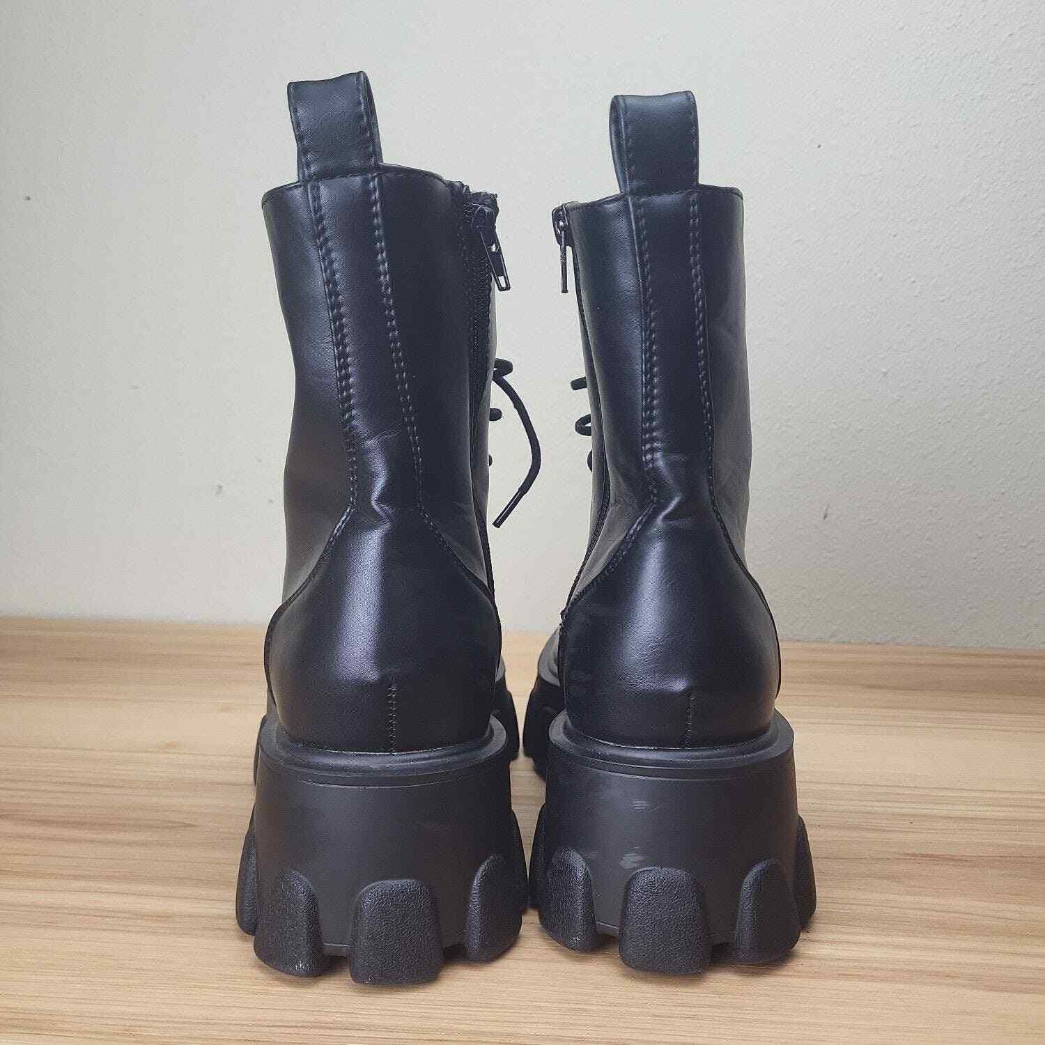 Retro Women’s 8 Things Just Got Cleated Chunky Platform Boots Black Edgy Gothic