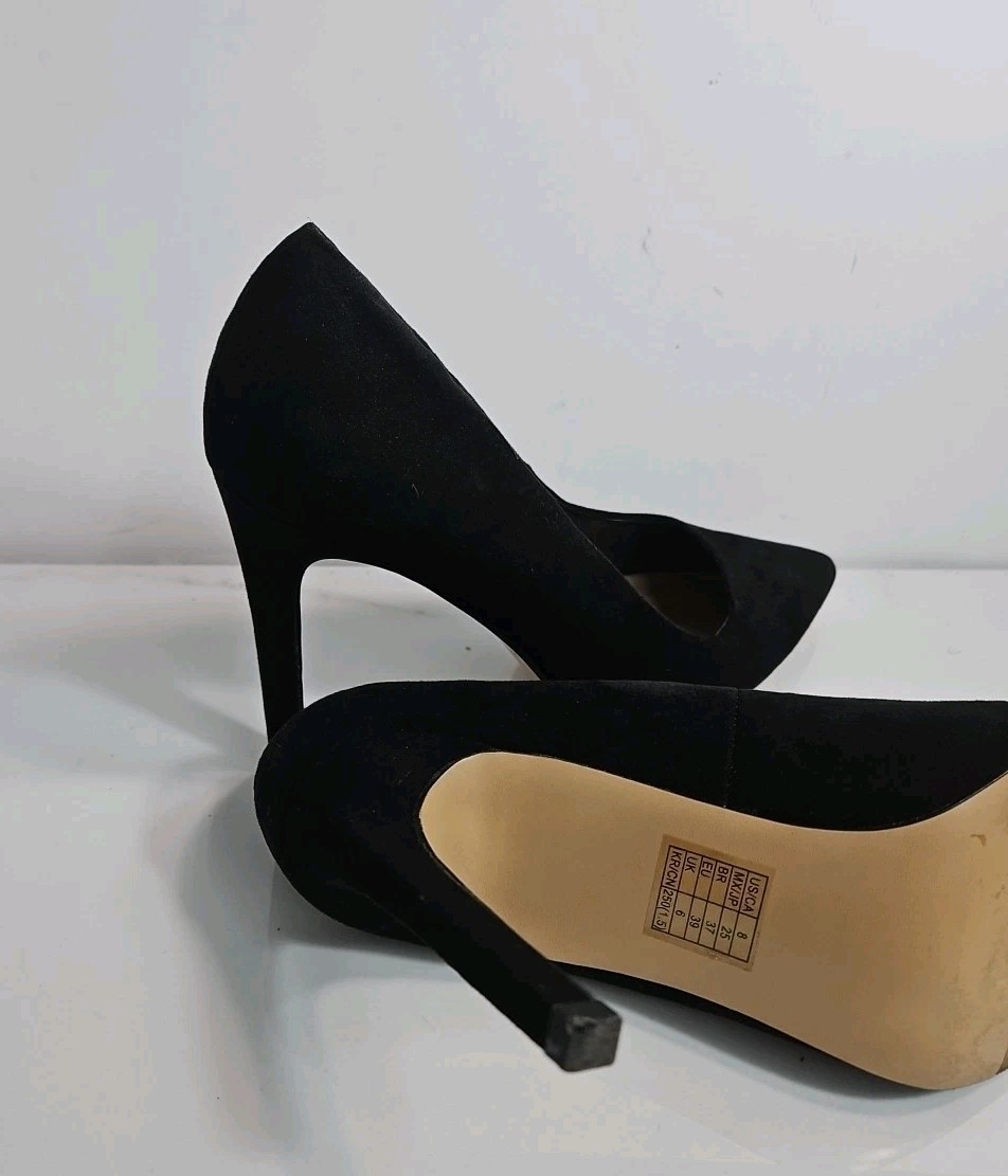 Forever 21 black Faux Suede Textile 4″ Heels Slip-On Shoes 8