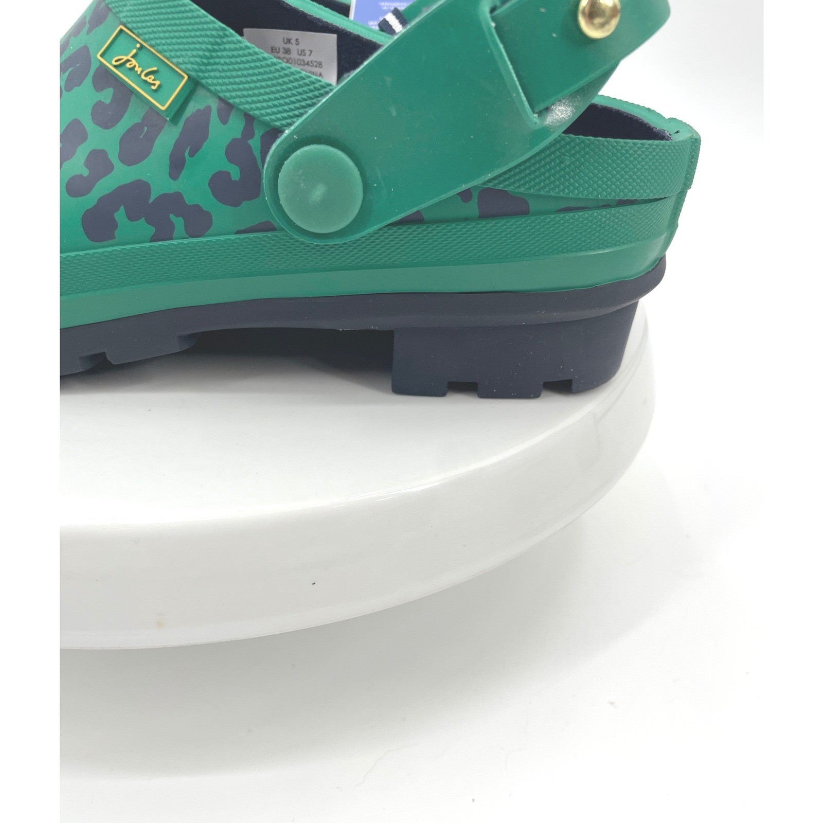 Joules Welly Clog Womens 7 Green Rubber Leopard Print Waterproof Rain Garden