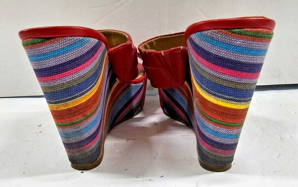 Nine West Womens Wedge Sandals Size 8.5 Red Multicolor Platform Heels