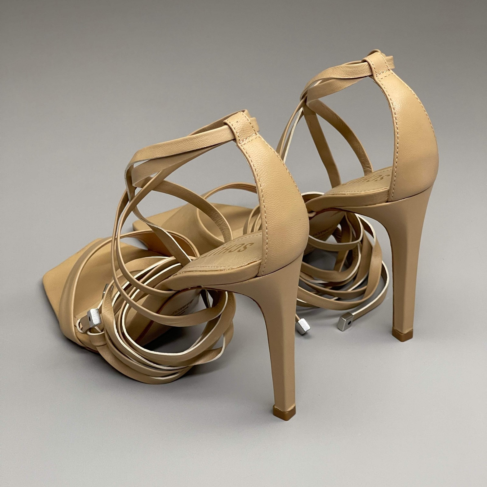 SCHUTZ Bryce Ankle Tie Women’s Leather High Heel Sandal Light Nude Sz 7B (New)