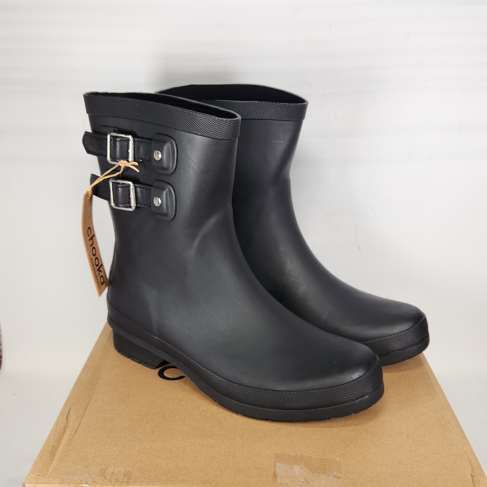 Size 9 – Chooka Double Buckle Classic Mid Rain Boot – Black – Womens