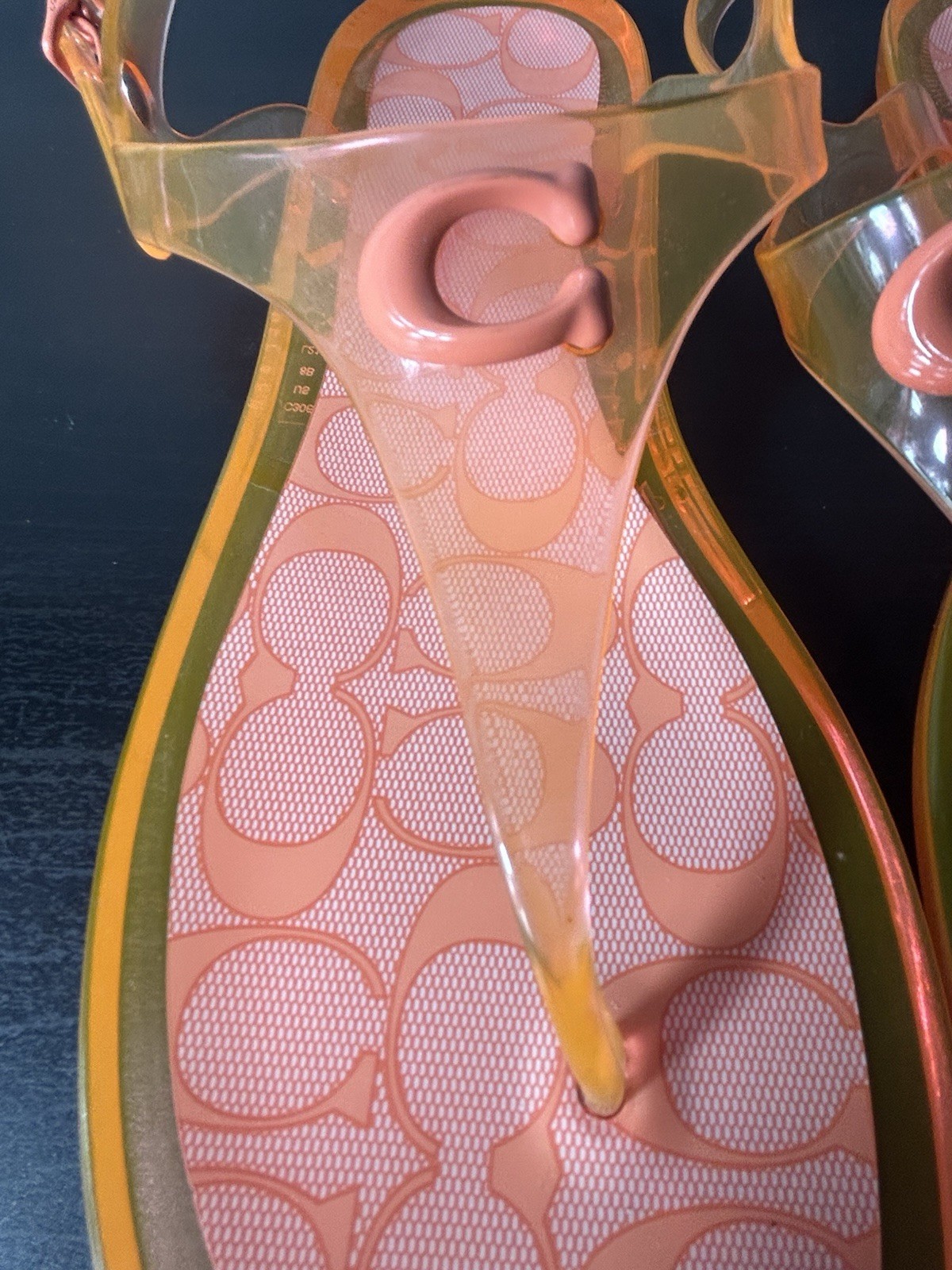 COACH Natalee Jelly Sandals Size 8B Orange Tangerine Logo Thong Sandals w Box