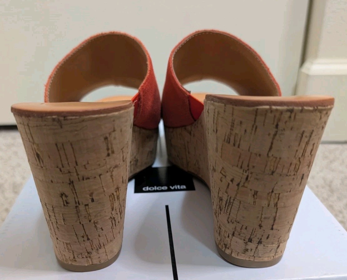 Dolce Vita Women’s Orange Suede Wedge Slide Sandals Slip-On Straps US 9.5
