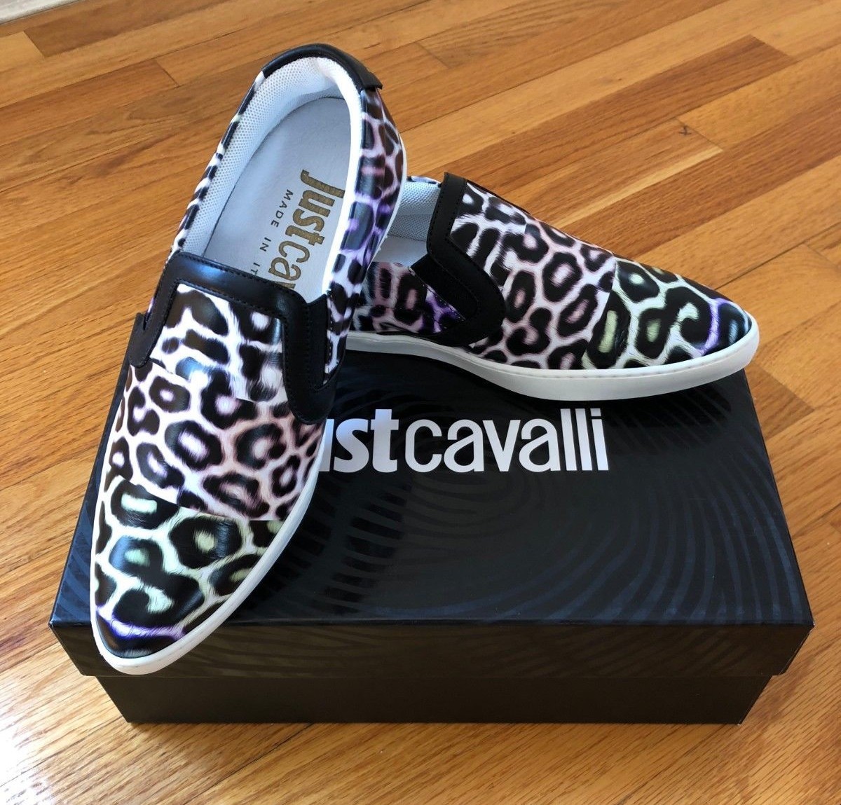 NIB Just Cavalli Women’s Leopard Design Slip-on Sneakers Sz 6 US 36 EUR