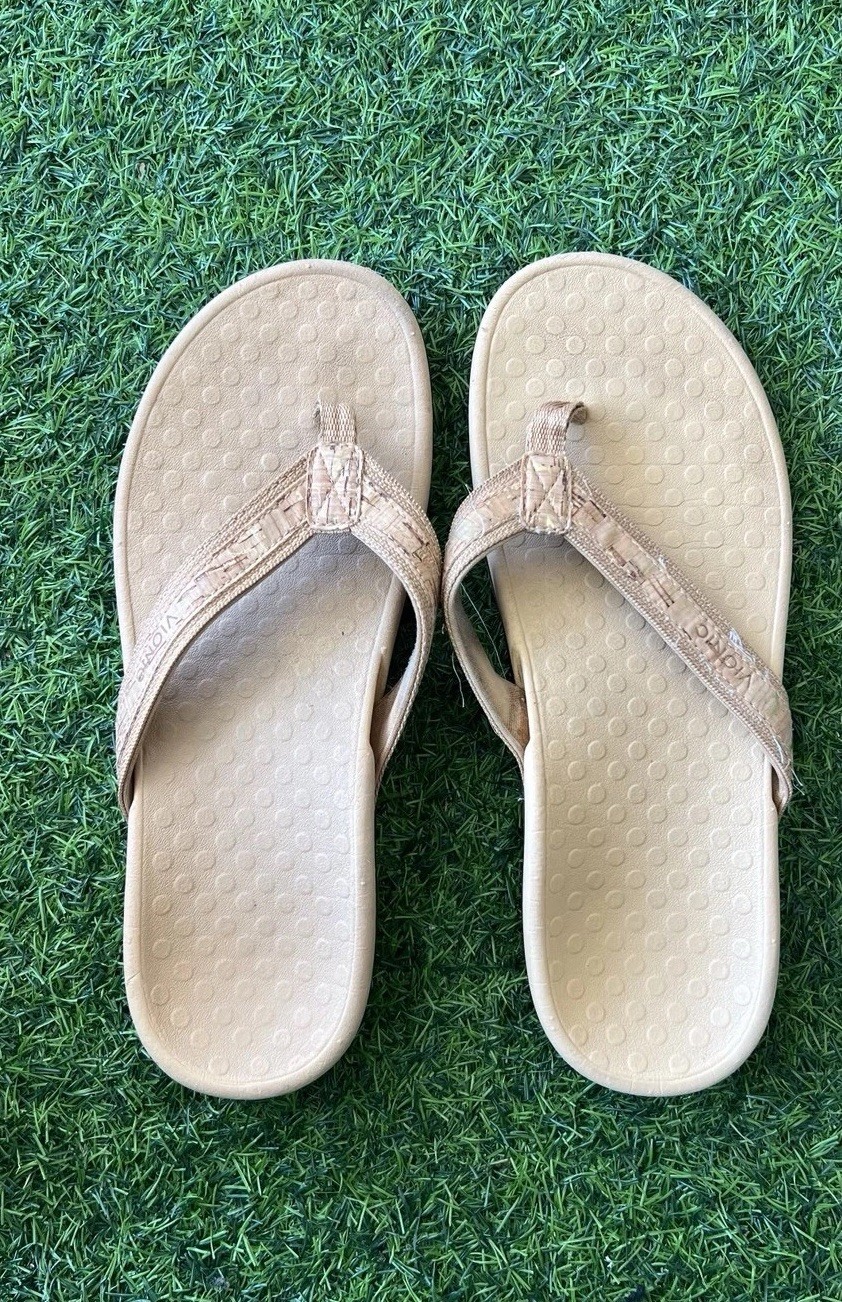 Vionic Tide II Flip Flops Bronze metallic Bamboo Women’s Summer Sandals Size 10