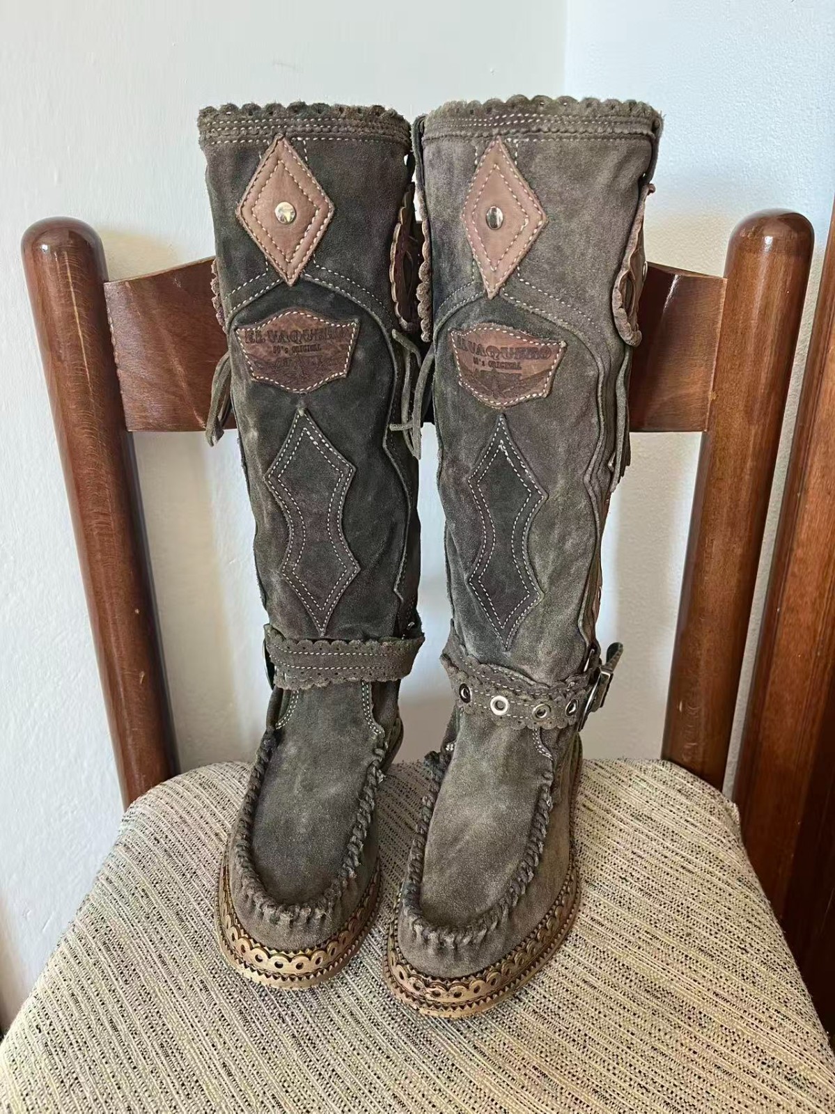 EL VAQUERO JESSE OLIVE WEDGE MEDIUM BOOTS WOMEN