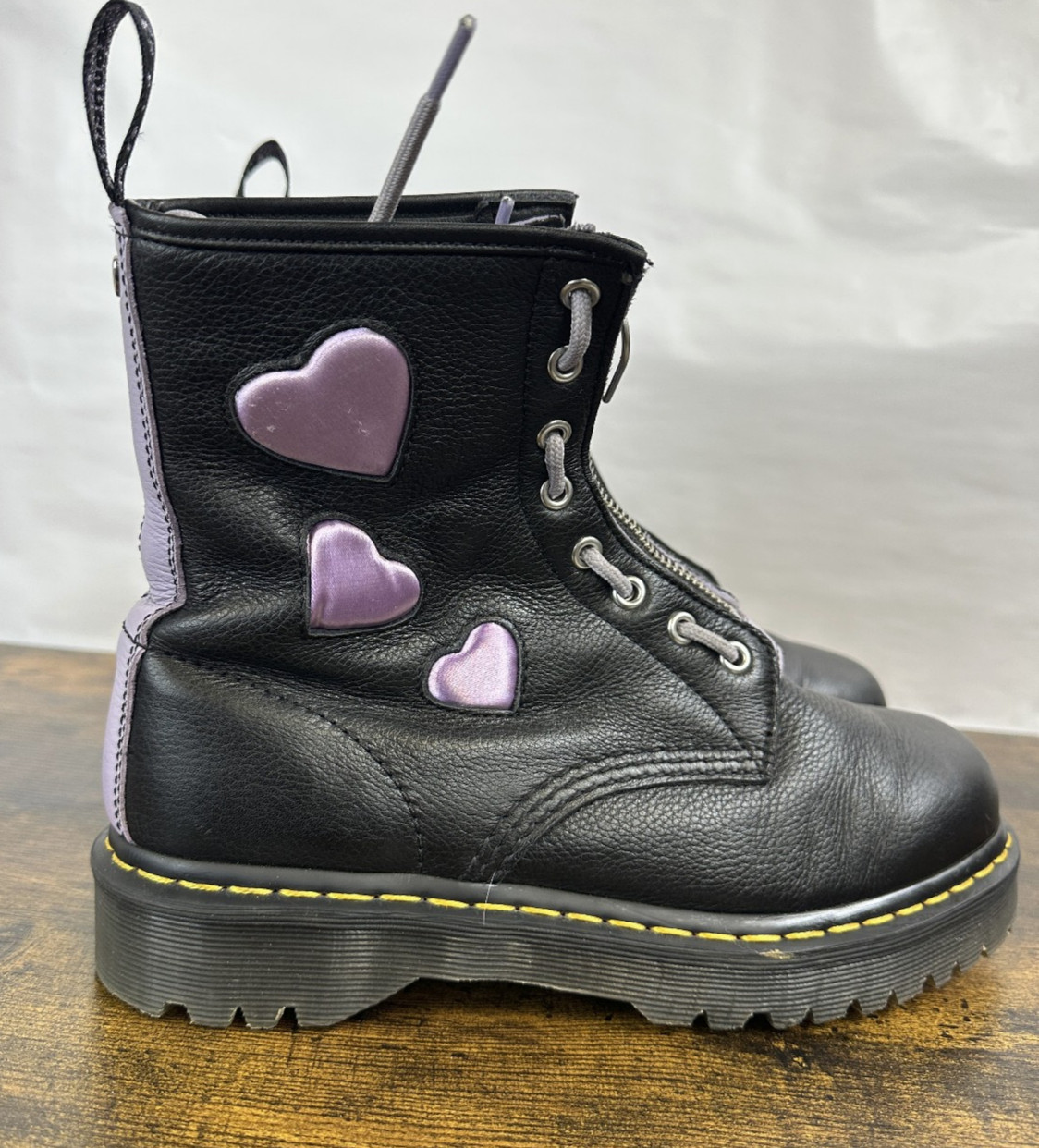 Dr Martens 1460 Zip Heart Black Purple Lace up Combat Boots Goth Punk Grunge 10
