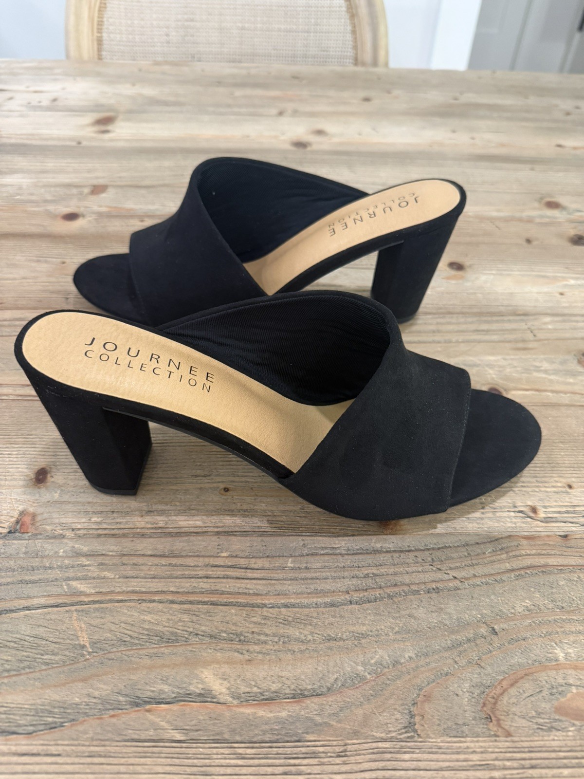 Journee Collection Allea Block Heels, Faux Black Suede, Size 12, New No Box