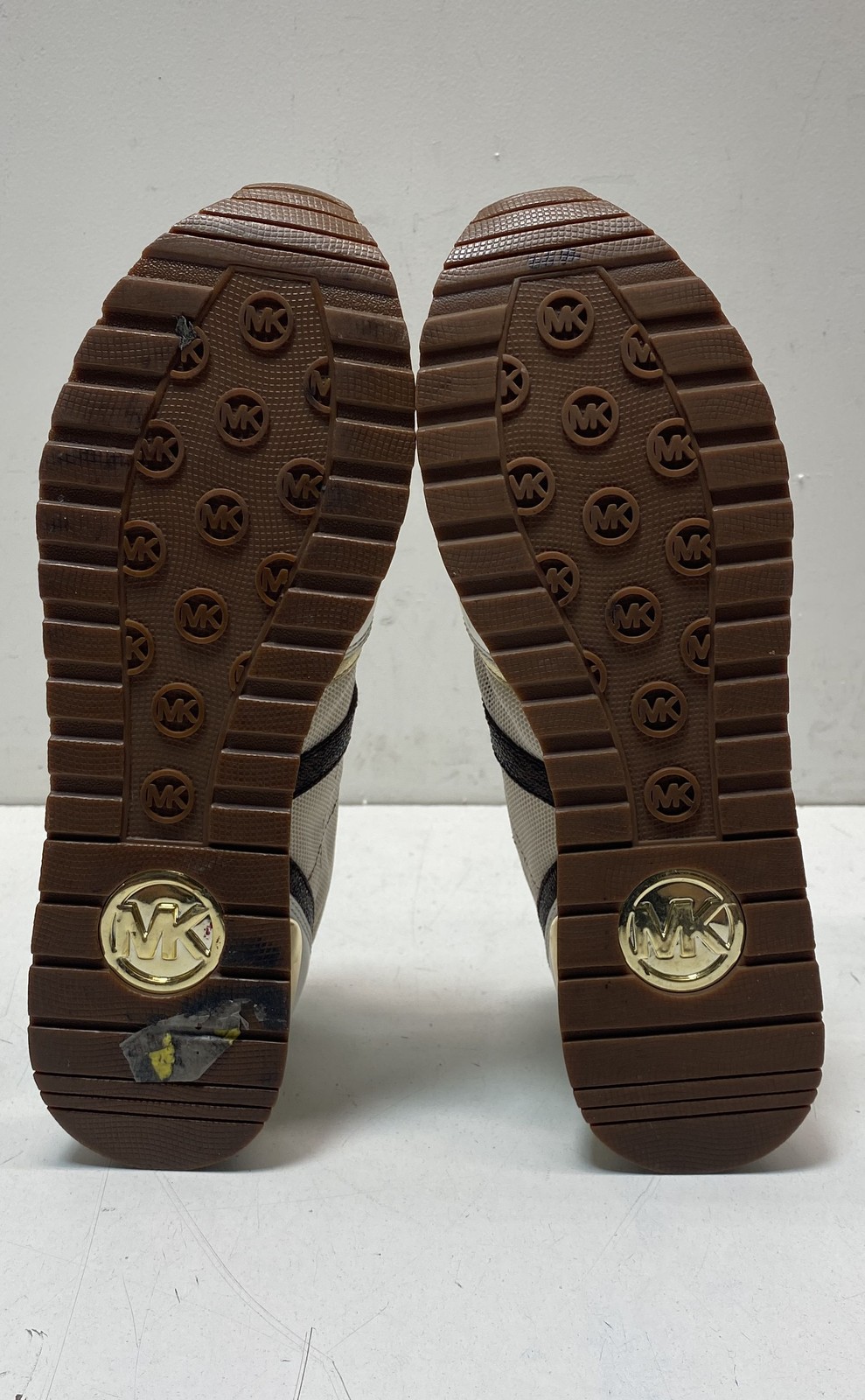 Michael Kors Billie Trainer White Brown Gold Wedge Sneakers Size 6