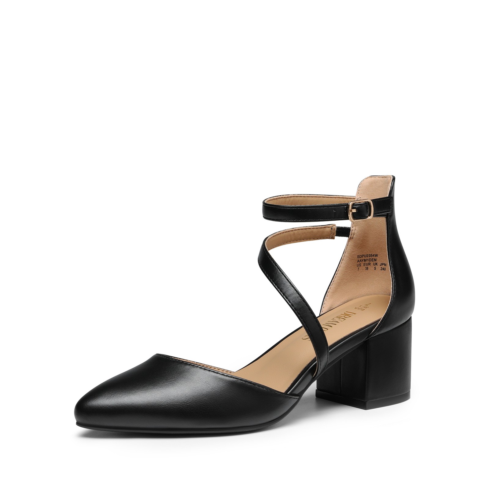 Women Pump Shoes Ankle Strap Low Chunky Block Heel Close Toe Dress Pump Shoes