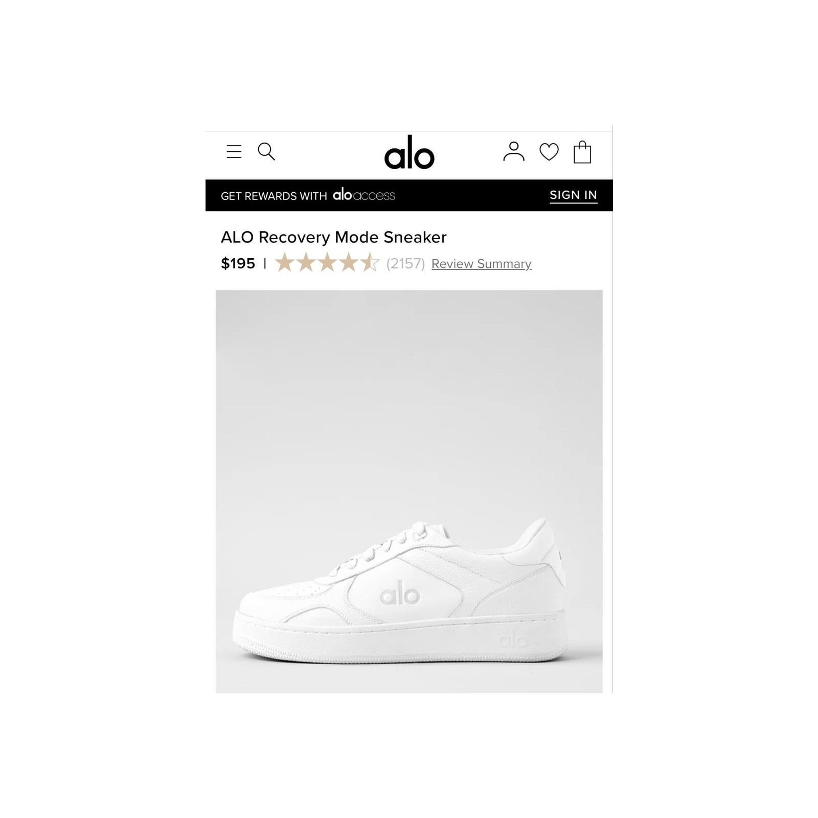ALO Recovery Mode Sneaker. Women’s size 9/ Men’s Size 7.5 Natural White. NWT’s