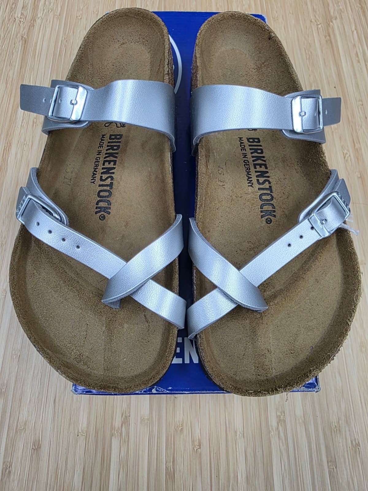 Birkenstock Unisex Mayari Stone Birko-Flor Sandals SILVER Size EU38/US L7.0-M5.0