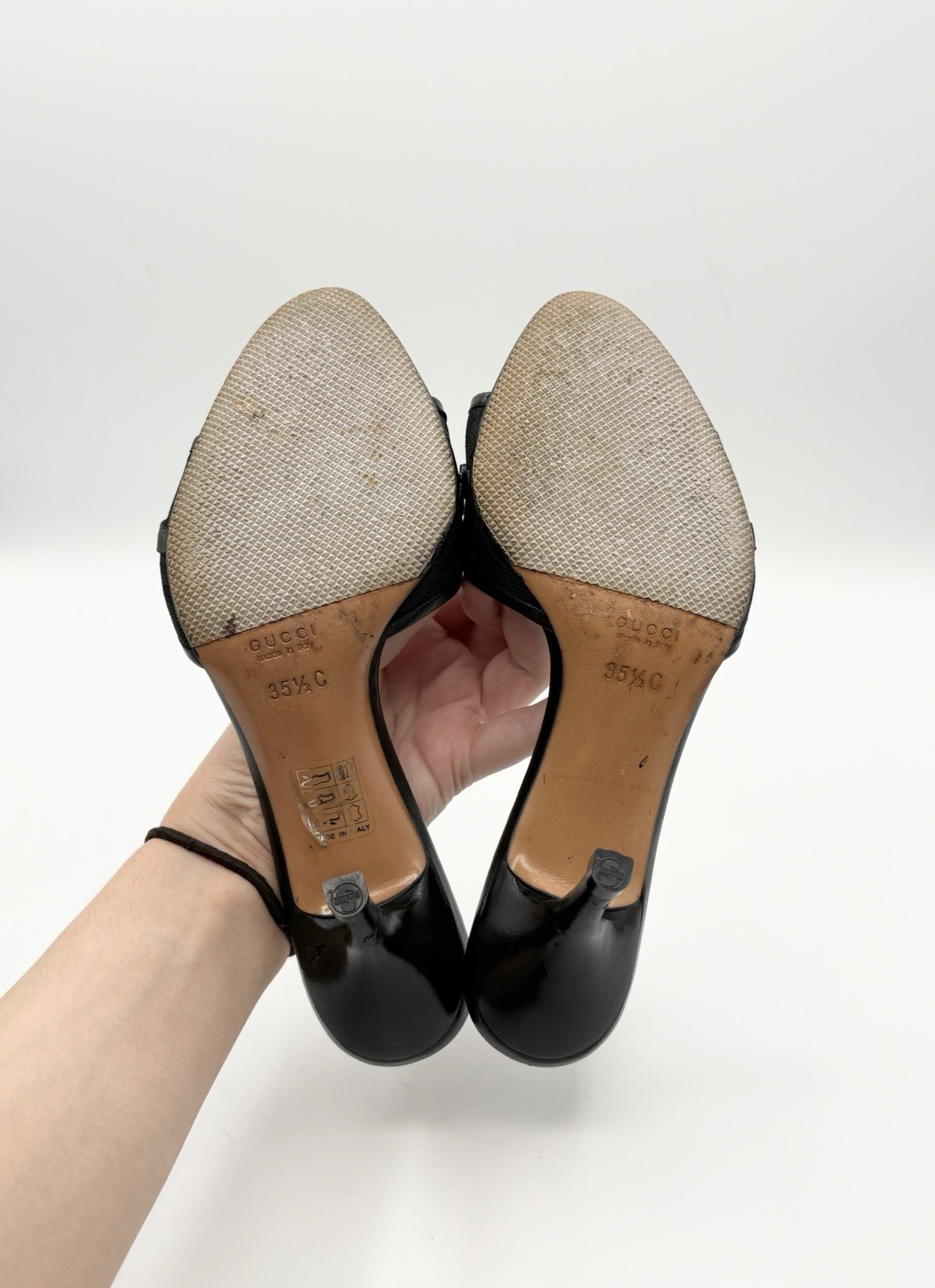 Gucci Black Leather Mules Canvas GG Logo Silver Horsebit Heels Y2K Size EU 35.5