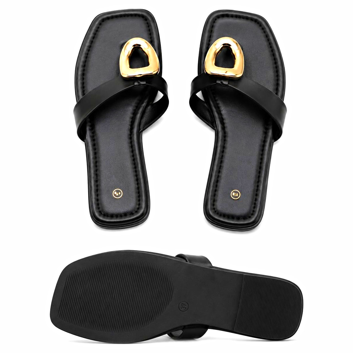 Women’s Brown Thong Slide Sandals Slip-On Flat Buckle Accent Polyurethane 7 ,8,