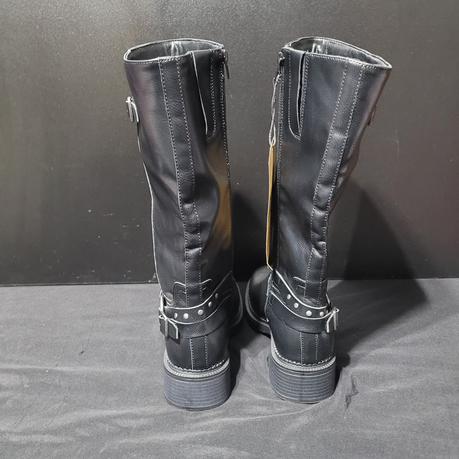 Frye & Co «Maeve» Womens 8.5 Blk Knee-high Biker/moto Boot NEW