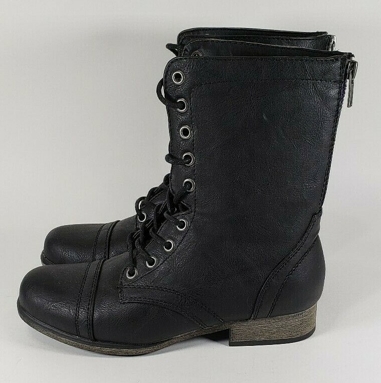 Charolette Russe Black Zip Back Lace Up Mid-Calf Boots Shoes Size 6 GUC