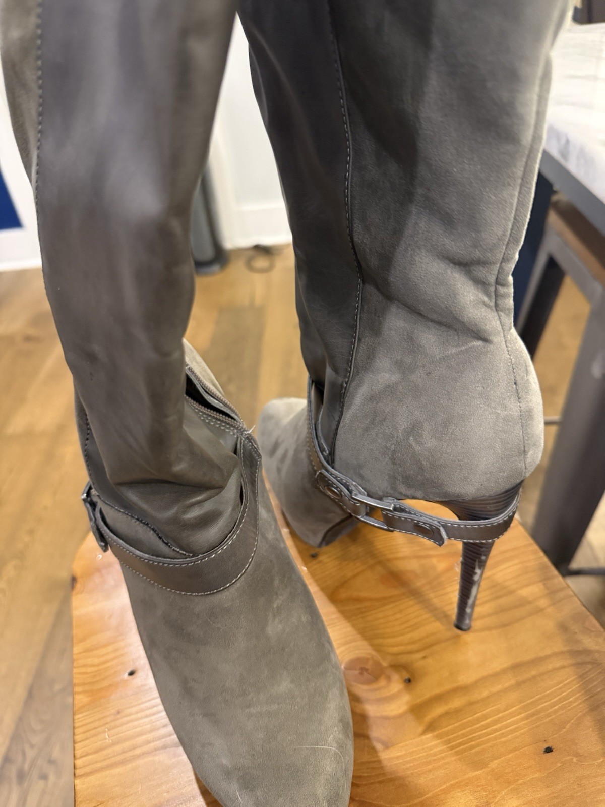 Paper Fox High Heeled «Mayar» Gray Boots Size 10 Women Buckle Accents