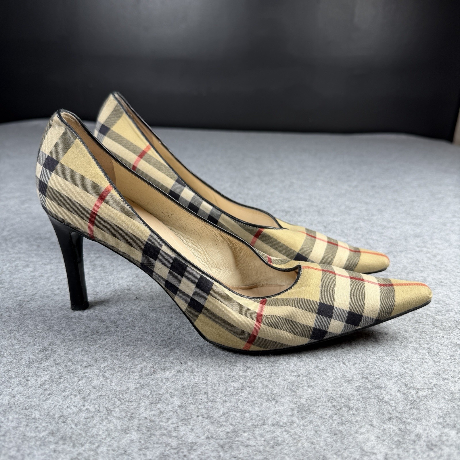 Vintage Burberry Check Dame Plaid Sand Beige Pumps Heels Canvas Women’s EU 40.5