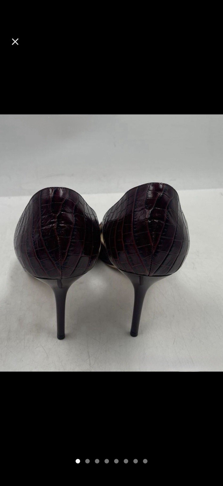 Jimmy Choo Women’s Burgundy Croc-Embossed Leather Peep Toe Pumps 9