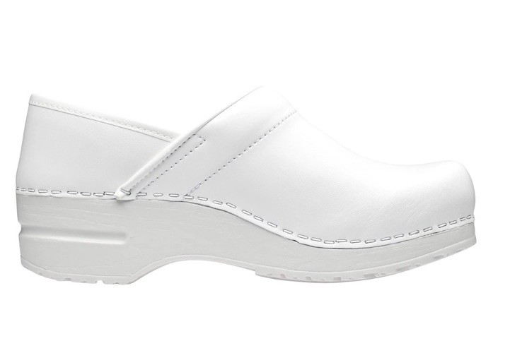 Sanita PU Coated Leather Clogs for Women Arch Support, Durable, White Nurse 39EU