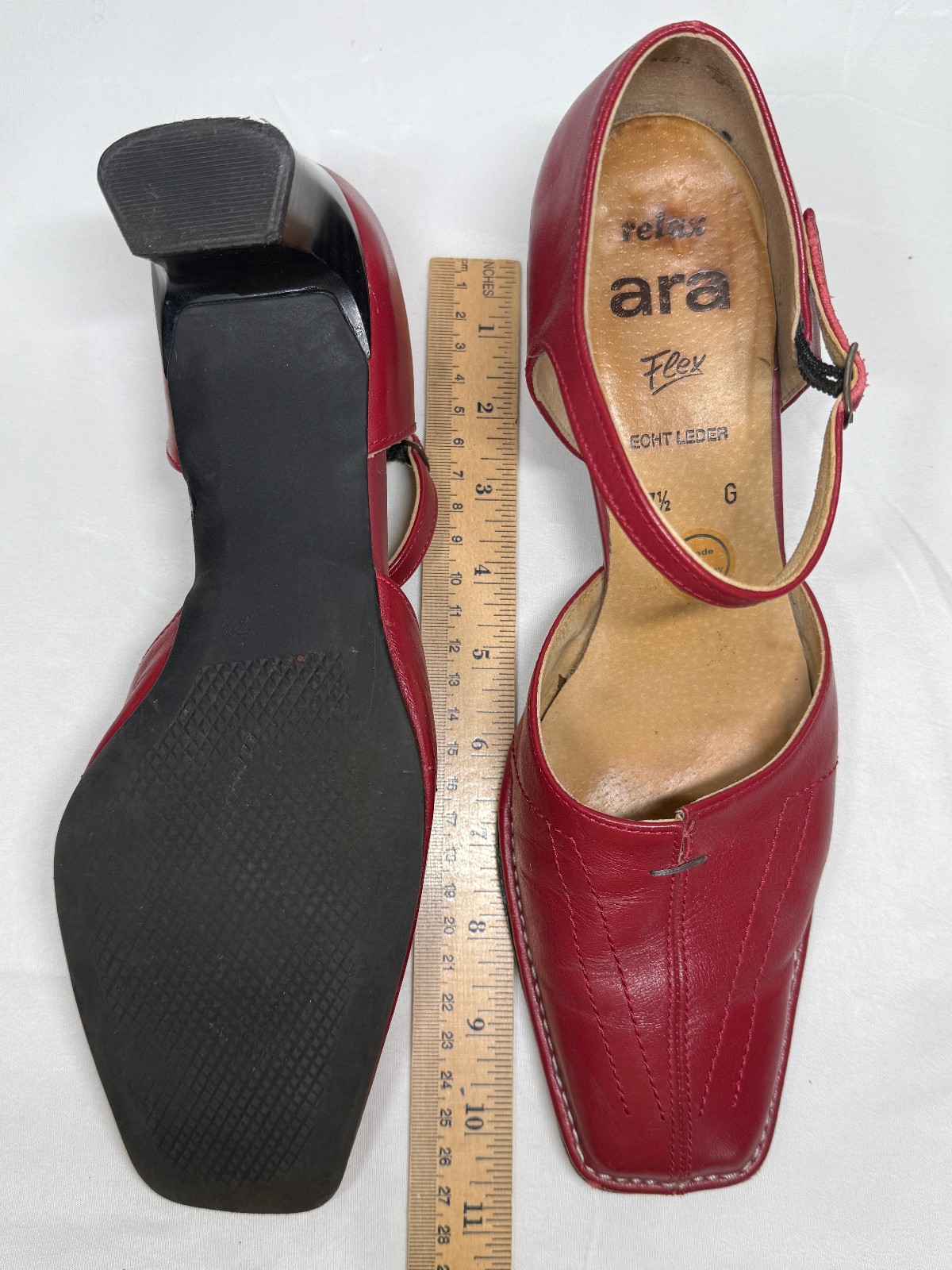 ara Flex Red Leather Mary Jane Pumps Block Heel Made in Germany US sz 10 UK 7.5