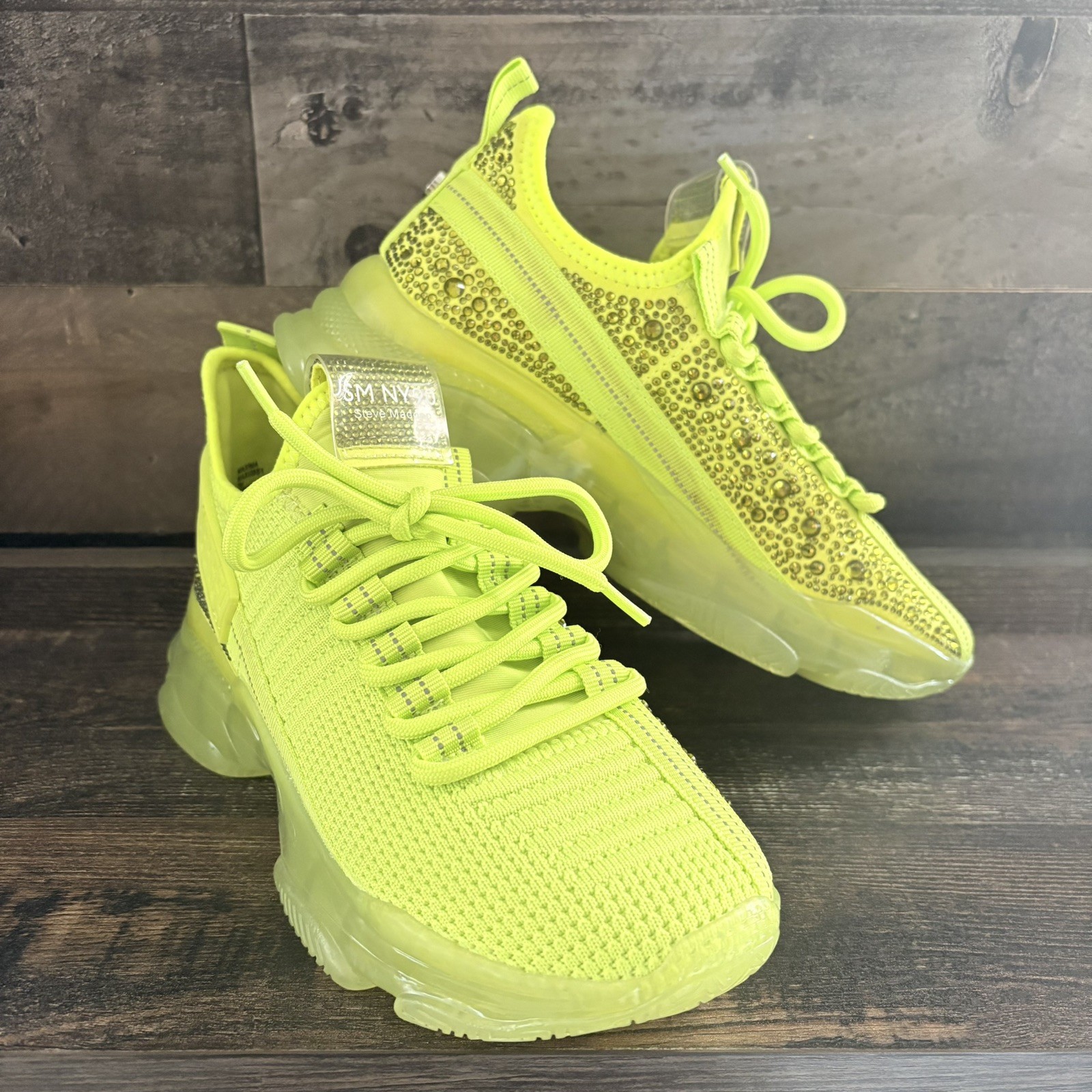 Steve Madden Sneakers Womens Maxima Lime SM NY90 Bejeweled Size 7 M $120