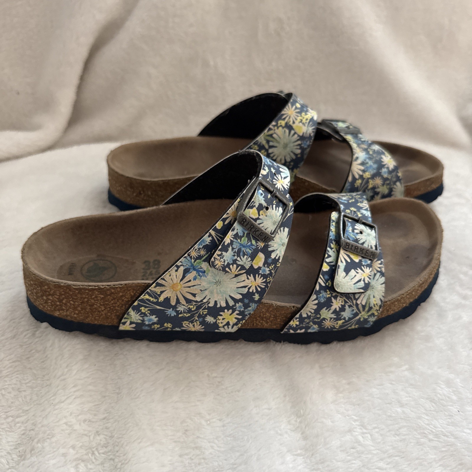 Birkenstock Sydney Floral Blue Sky Slides Sandals Birko-Flor EU 38 Women’s 7-7.5