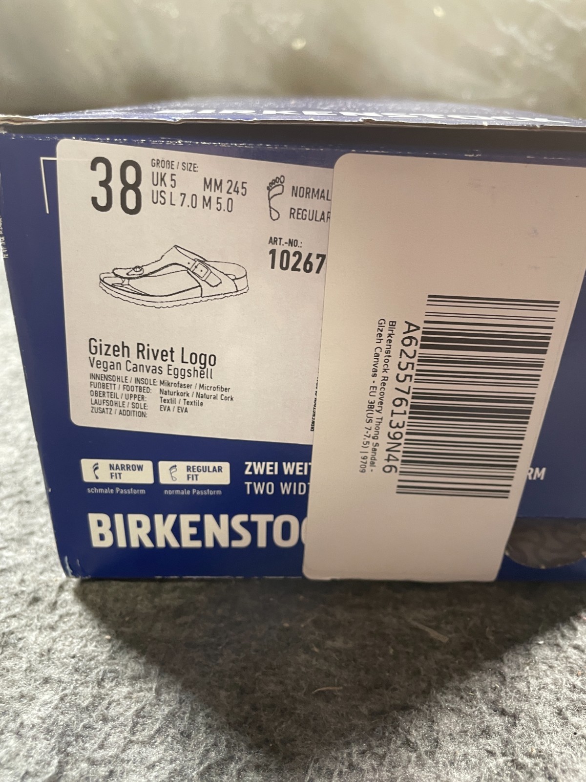 Birkenstock Women’s Gizeh Vegan Canvas Eggshell Sandals 38 EU 7W/5M NWB
