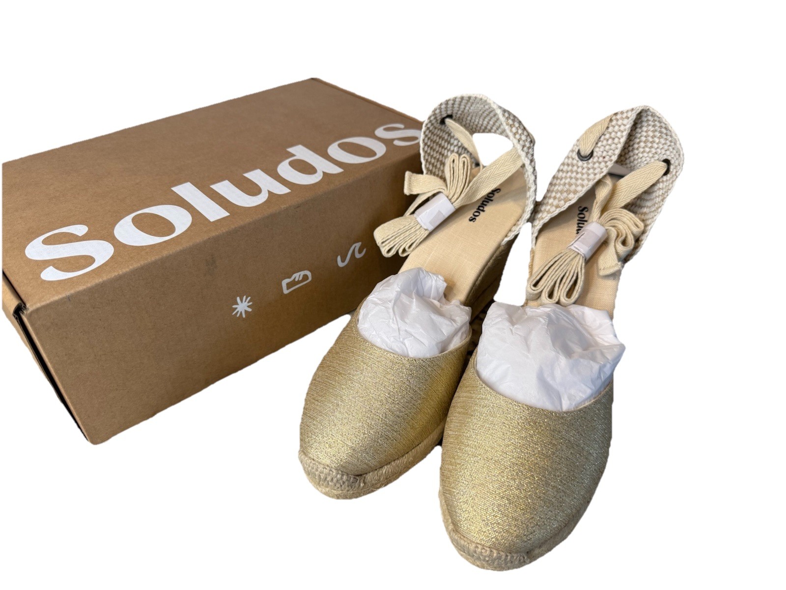 Soludos The Marseille Lace Up Wedge Espadrille Gold Women’s US 10 W01MW03GL NIB