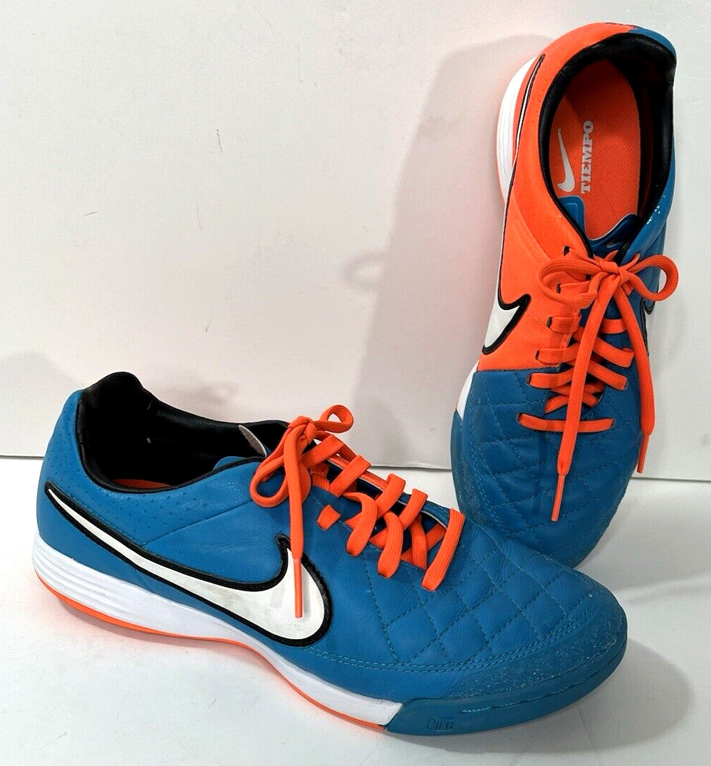 Nike Authentic Tiempo Indoor Blue Orange Soccer Shoes Size 6.5