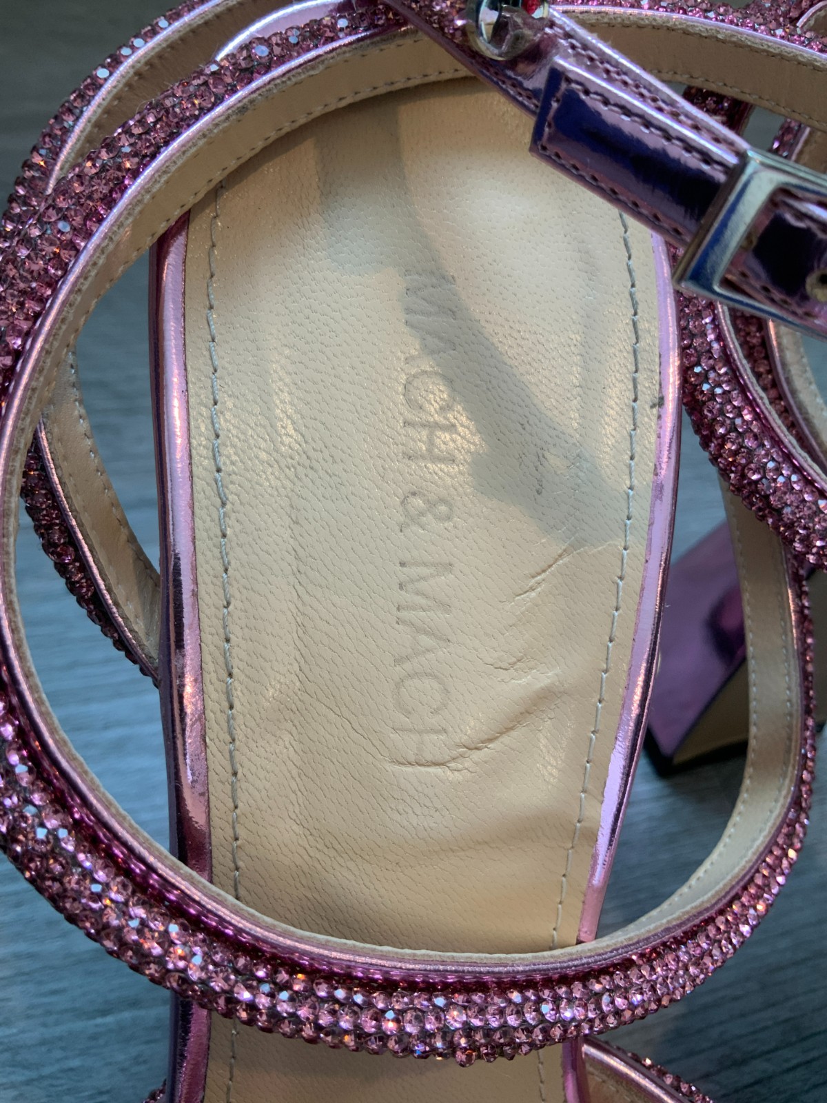Mach & Mach Pink Double Crystal Bow Platform Pumps, Size 40 | 10